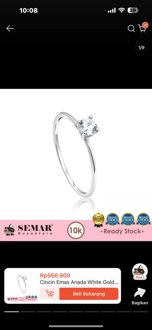 Cincin Emas Anada White Gold 10K Semar Nusantara Size 10